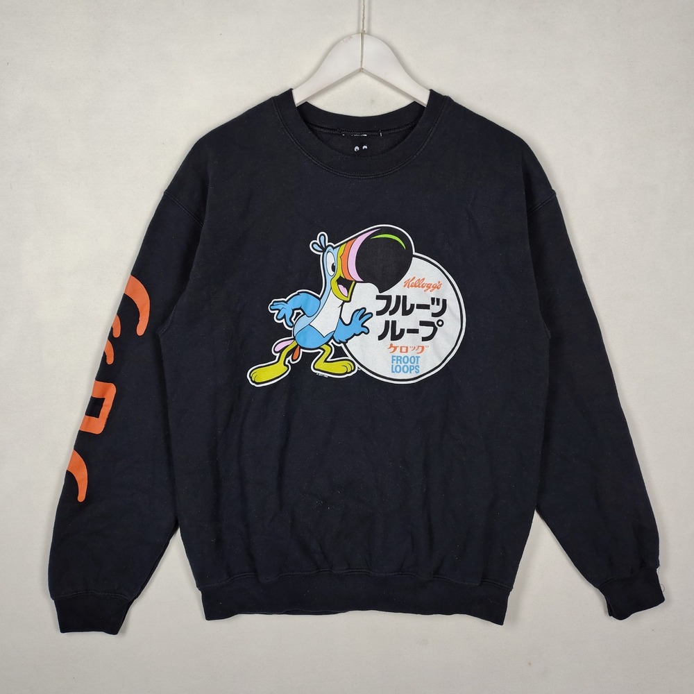 Kellogg's Froot Loops Toucan Sam Japanese Graphic Sweatshirt Black Mens Medium